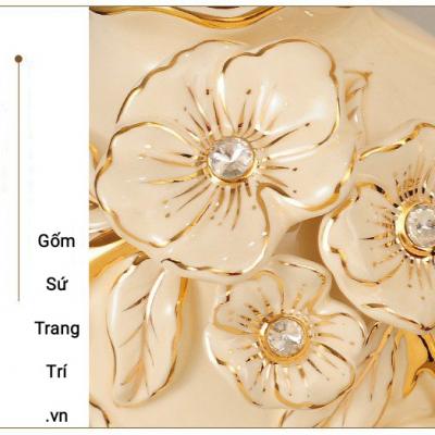 Bộ 3 Bình Hoa Đắp Nổi Viền Vàng - sản phẩm gốm sứ cao cấp
